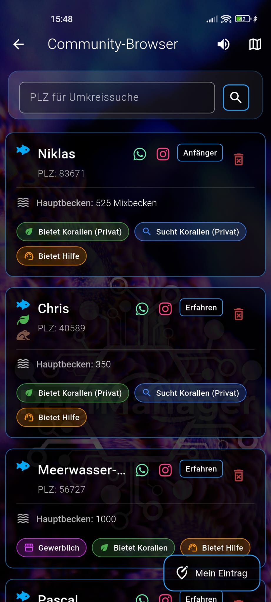 Community Browser mit Nutzerliste